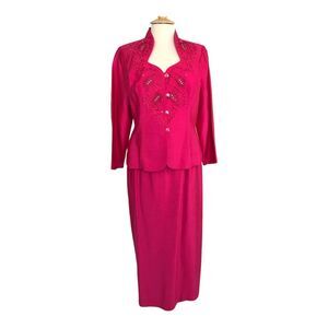 Karen Miller Mother of Bride Skirt Suit Brocade Rhinestones Queen Anne Neck